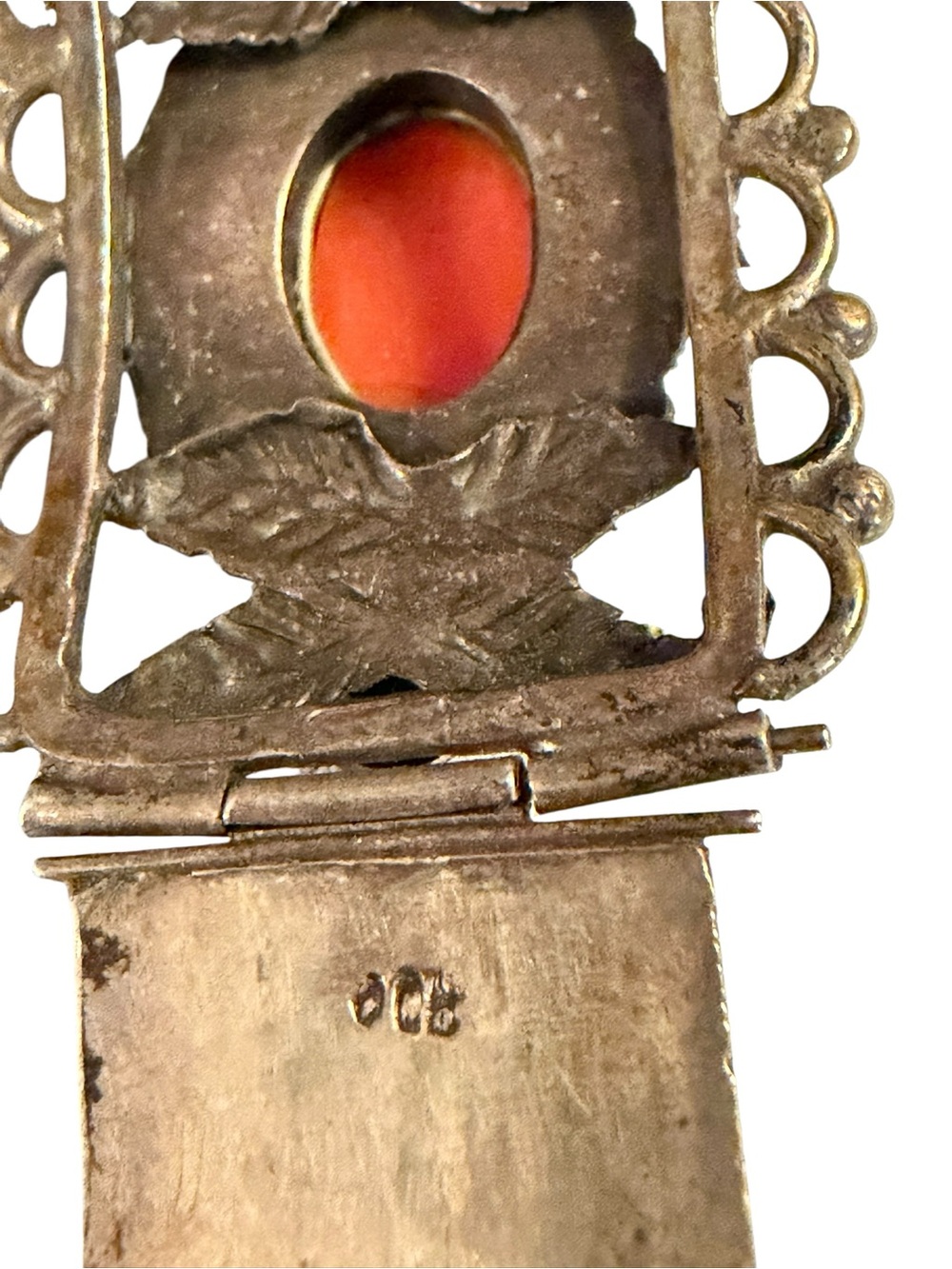 Vintage 1930's Etruscan Revival Franconeri Red Coral 800 Silver Hinged Bracelet - Picture 8 of 10